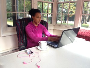 The sun room is full of light, a perfect place to write.